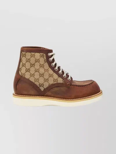 Gucci High-top Round Toe Bootie With Contrast Sole In Brown