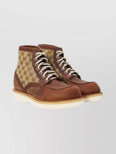 Gucci High-top Round Toe Bootie With Contrast Sole In Brown