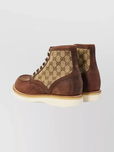 Gucci High-top Round Toe Bootie With Contrast Sole In Brown
