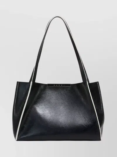 Marni Rectangular Two-tone Shoulder Bag With Long Handles In Black