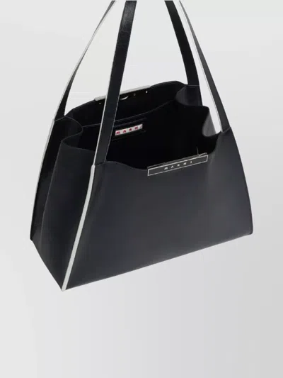 Marni Rectangular Two-tone Shoulder Bag With Long Handles In Black