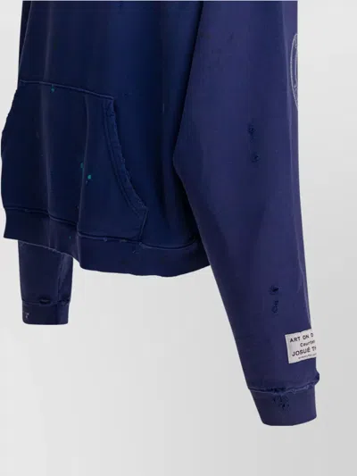 Gallery Dept. Chateau Ranch Distressed Paint-splattered Logo-print Supima Cotton-jersey Hoodie In Blue