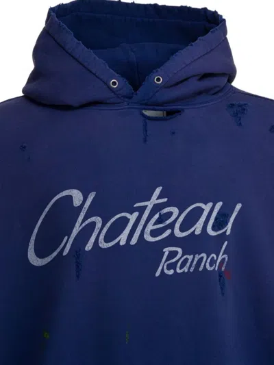 Gallery Dept. Chateau Ranch Distressed Paint-splattered Logo-print Supima Cotton-jersey Hoodie In Blue