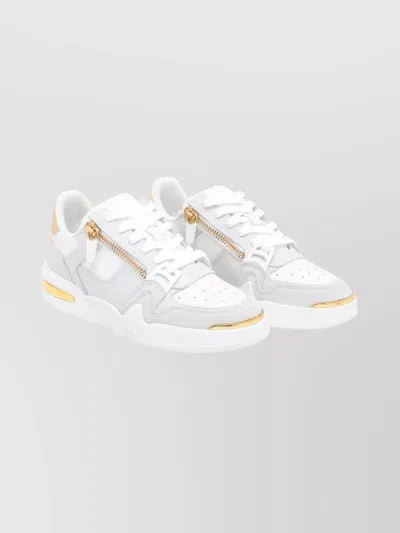 Giuseppe Zanotti Round Toe Leather Sneakers Featuring Gold Accents In White