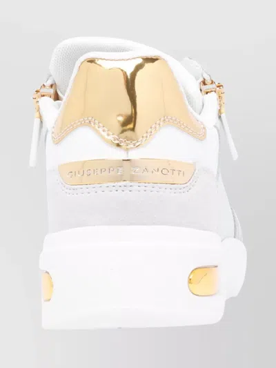 Giuseppe Zanotti Round Toe Leather Sneakers Featuring Gold Accents In White