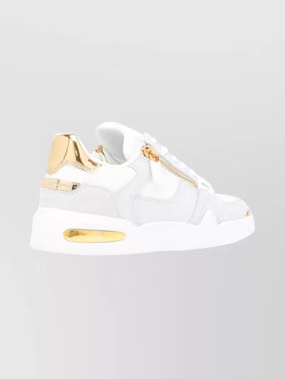Giuseppe Zanotti Round Toe Leather Sneakers Featuring Gold Accents In White