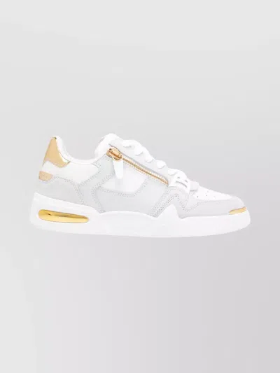 Giuseppe Zanotti Round Toe Leather Sneakers Featuring Gold Accents In White