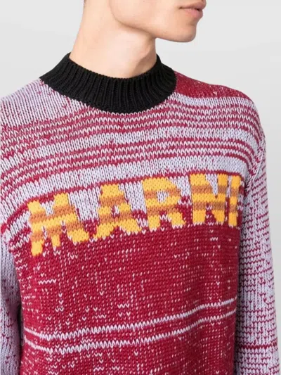 Marni Intarsia-knit-logo Virgin-wool Sweater In Burgundy