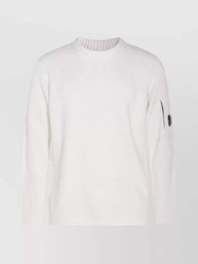 C.p. Company Timeless Crew Neck Sweater With Iconic Lens Detail In White