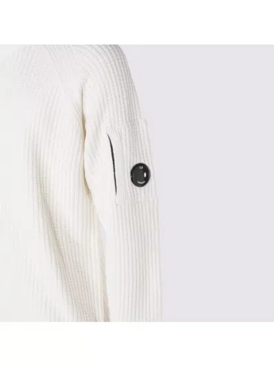 C.p. Company Timeless Crew Neck Sweater With Iconic Lens Detail In White