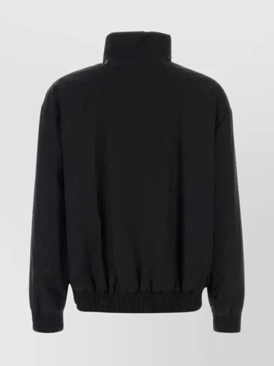 Fendi Men Black Jacket With High Neck And All-over Ff Motif In Tech Fabric Man In Black