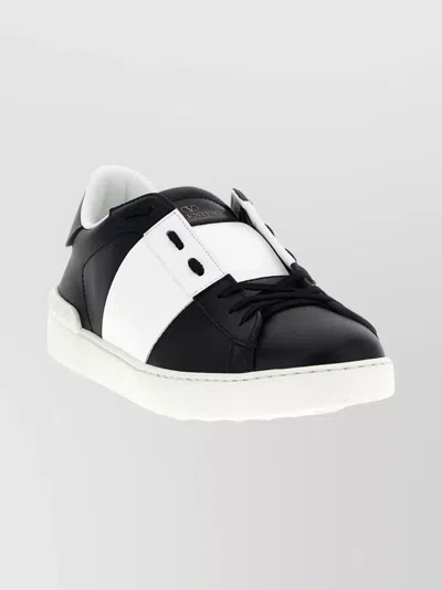 Valentino Garavani Black Leather Open Sneakers With White Band In Multi