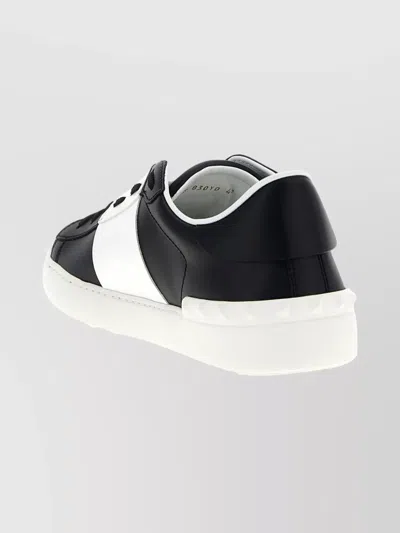 Valentino Garavani Black Leather Open Sneakers With White Band In Multi