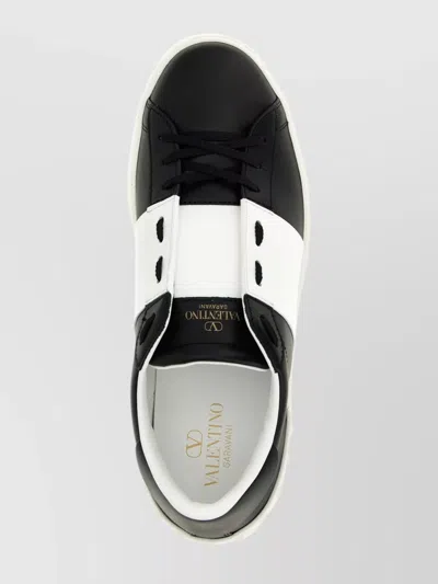 Valentino Garavani Black Leather Open Sneakers With White Band In Multi