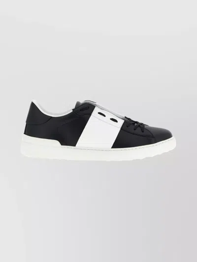 Valentino Garavani Black Leather Open Sneakers With White Band In Multi