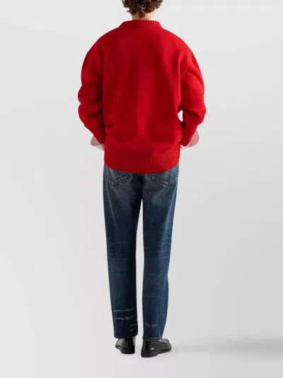 Prada Oversized Knit Sweater With Bow And Pleats In Red