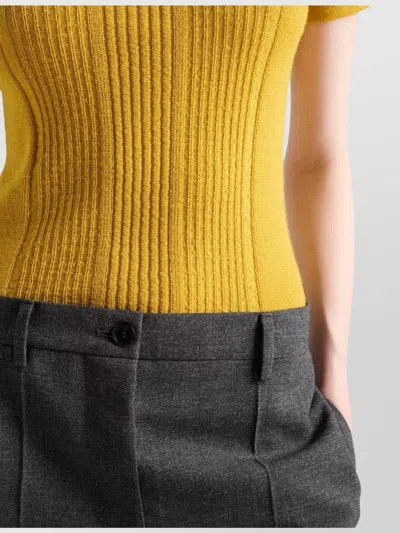 Prada Short Sleeve Wool Sweater With Charms In Yellow