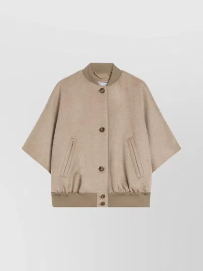 Max Mara Jacket With Front Pockets And High Collar In Brown