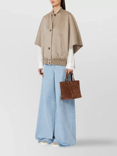 Max Mara Jacket With Front Pockets And High Collar In Brown