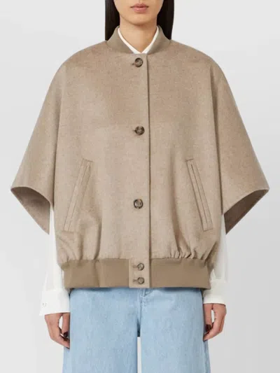 Max Mara Jacket With Front Pockets And High Collar In Brown