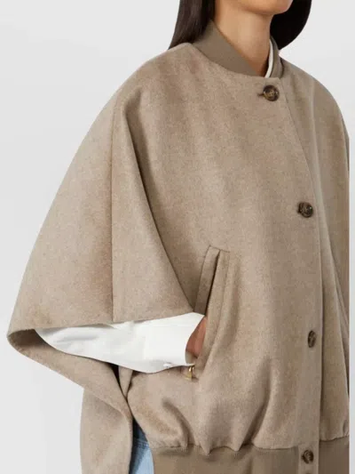 Max Mara Jacket With Front Pockets And High Collar In Brown