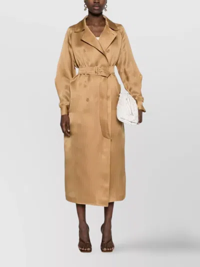 Max Mara Long Coat With Belted Waist And Notched Lapels In Brown