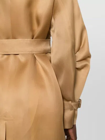 Max Mara Long Coat With Belted Waist And Notched Lapels In Brown