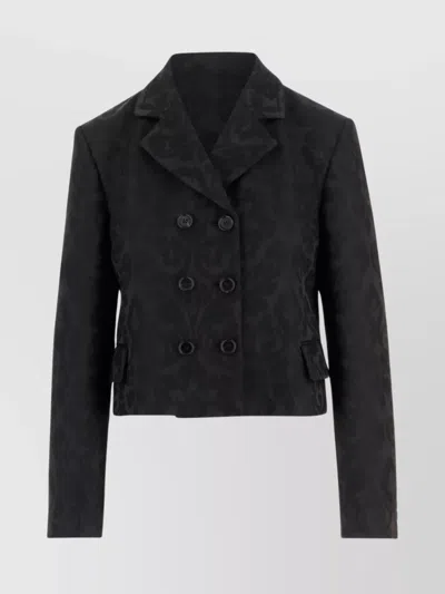 Chloé Double Breasted Floral Jacquard Wool Blend Crop Jacket In Black