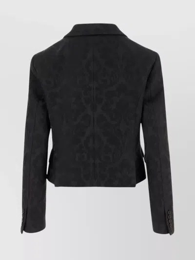 Chloé Double Breasted Floral Jacquard Wool Blend Crop Jacket In Black
