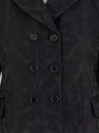 Chloé Double Breasted Floral Jacquard Wool Blend Crop Jacket In Black