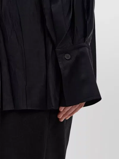 Ferragamo Long Pleated Shirt High Collar In Black