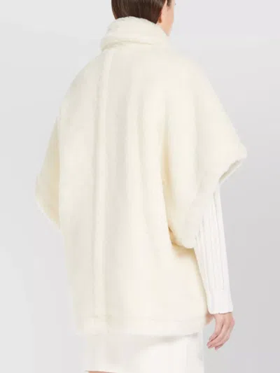 Max Mara Cape In Alpaca And Wool Teddy Fabric In White