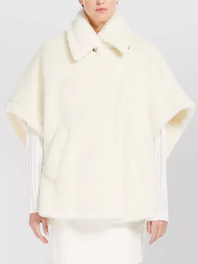 Max Mara Cape In Alpaca And Wool Teddy Fabric In White