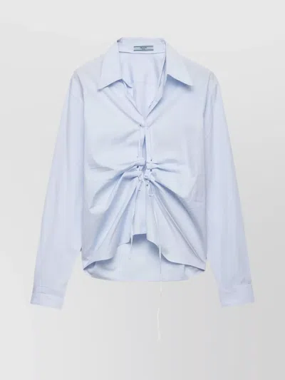 Prada Long Sleeve Collared Button Front Top In Blue