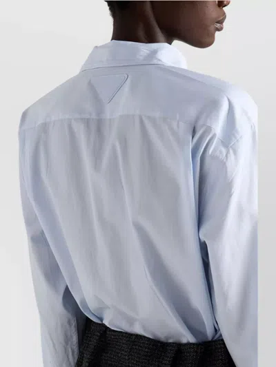 Prada Long Sleeve Collared Button Front Top In Blue