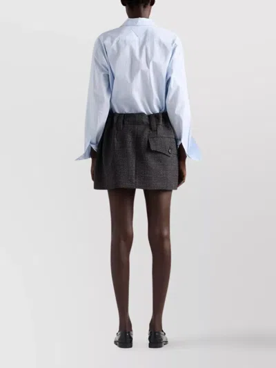 Prada Long Sleeve Collared Button Front Top In Blue