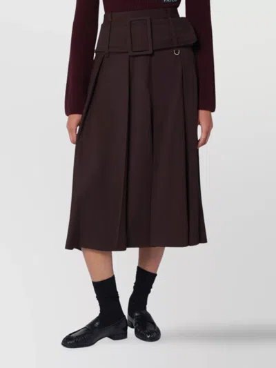 Patou Wide Belt Midi Skirt In Brown
