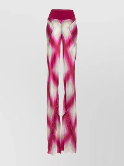 Rick Owens High Waist Flared Trousers With Sheer Fabric In Pink