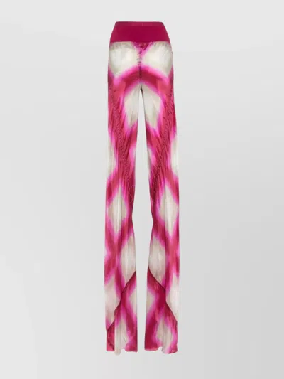 Rick Owens High Waist Flared Trousers With Sheer Fabric In Pink