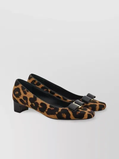 Ferragamo Rirri Bow-detailed Leather-trimmed Leopard-print Calf Hair Pumps In Animal Print