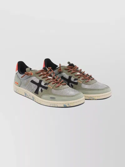 Premiata Suede Sneakers With Perforated Design And Contrast Tab In Multi