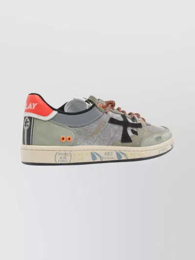 Premiata Suede Sneakers With Perforated Design And Contrast Tab In Multi