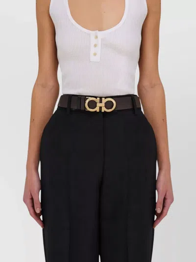 Ferragamo Adjustable Length Gold-tone Buckle Smooth Finish In Brown