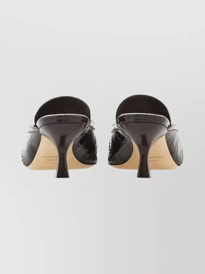 Ferragamo Two-tone Mules With Buckle And Kitten Heel In Black