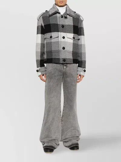 Etro Large Check Pattern Coat Front Pockets In Black