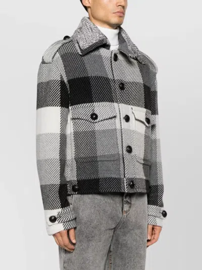 Etro Large Check Pattern Coat Front Pockets In Black