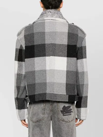 Etro Large Check Pattern Coat Front Pockets In Black