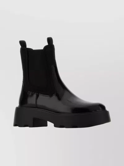 Tory Burch Black Leather And Fabric Chelsea Ankle Boots In Black