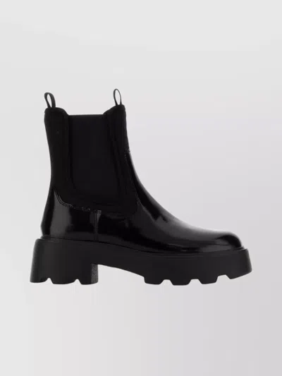 Tory Burch Black Leather And Fabric Chelsea Ankle Boots In Black