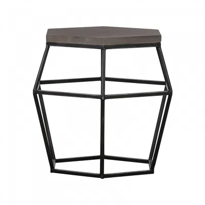 Hivvago Modern Gray Concrete And Black Metal Hexagonal End Table